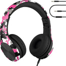 LilGadgets Connect+ Pro Wired Kids Headphones for School w/Microphone, Volume Limiting & Noise Reducing Over-Ear Headset w/Cord, SharePort Technology & SoftTouch Padding, Pink Camo Wired Headphones by TinyTreasures Baby Boutique