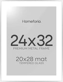 Homeforia Poster Frame 24x32 Silver, High End Metal 24 x 32 Large Picture Frame with Mat 20 x 28 Photo, 24x32 Silver Frames Matted to 20x28 Print, 32x24 Thin Frames, Tempered Glass, Wall Kit, Set of 1 by CozyNest Decor