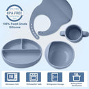 Silicone Baby Feeding Set 14 Pcs,Baby Led Weaning Supplies, Baby Spoons Suction Bowl Divided Plate Bib Cup Finger Brush,First Stage Solid Food Eating Utensils - 6+ Months(Blue Gray) by TinyTreasures Baby Boutique