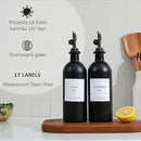 HOMCDALY Olive Oil Dispenser for Kitchen, 16oz Glass Oil Bottles with Bamboo Tray, Black Oil&Vinegar Cruet Set, Kitchen Dispenser Bottles with Pourer | Set of 2 (16oz – Black) by CozyNest Decor