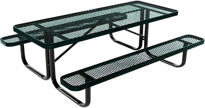 Coated Outdoor Furniture Heavy-Duty Portable Outdoor Kids Table, Expanded Metal Kids Picnic Table, Commercial-Grade Picnic Table, Made in America (6ft Rectangular, Childrens, Dark Green)