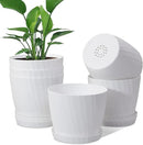 6 Inch Plant Pots Bulk, 6 Pack Plastic Planters with Drainage Holes and Saucers for Indoor Outdoor House Plants and Flowers, White by GreenHaven Gardens