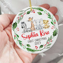 Unifury Personalized Baby First Christmas Ornament 2024, Keepsake for Babies First Christmas Tree, Holiday Decor for Celebrating Ceramic Babys 1st Christmas Ornament 2024, Safari Animal Holly by TinyTreasures Baby Boutique