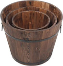 3 Pcs Wooden Planter Barrel Set, Outdoor Flower Pots with Handle & Drainage Holes, Rustic Whiskey Barrel Planter for Plants, Herbs, Veggies, Indoor Outdoor Use by GreenHaven Gardens