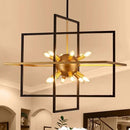31.5'' Large Modern Lantern Chandeliers, 12-Light Black Gold Geometric Pendant Light Fixture, Industrial Hanging Chandelier for Entryway Foyer Hallway Dining Room, Kitchen Island by CozyNest Decor