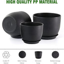 9/8/7.5 inch Plant Pots, Set of 3 Modern Decorative Plastic Planters with Drainage Holes and Tray, Flower Pots for Indoor Outdoor Plants, Black by GreenHaven Gardens