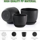 9/8/7.5 inch Plant Pots, Set of 3 Modern Decorative Plastic Planters with Drainage Holes and Tray, Flower Pots for Indoor Outdoor Plants, Black by CozyNest Decor