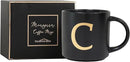 COLLECTIVE HOME - Monogram Ceramic Mugs, 15 oz Golden Initial Black Coffee Cups, Elegant Alphabet Tea Mugs, Elegant Personalized Mug with Gift Box, Unique Mug with Double Side Capital Lette (C) by CozyNest Decor