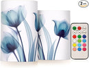 Flickering Flameless Candles, Blue Tulip Flower LED Candles with Remote Timer, Set of 2 Battery Operated Candle for Valentine Wedding Birthday by GreenHaven Gardens