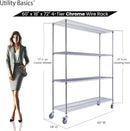 60"x18"x72" Chrome Premium Metal Steel Wire Shelving 4-Tier NSF 3200 LBS MAX Capacity Heavy Duty Storage Rack for Garages, Commercial Spaces, Hospitals, & Schools w/Premium Wheels by CozyNest Decor