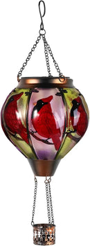 Cardinal Bird Hot Air Balloon Solar Lantern Lights, Solar Hot Air Balloon Flickering Flame Hanging Garden Light Candle LED Glass & Metal Outdoor Waterproof Lanterns Porch Yard Decor, Gift for Mom by GreenHaven Gardens