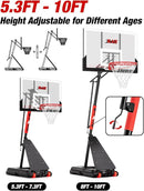 Basketball Hoop Outdoor 10 FT Height Adjustable, Portable Basketball Goals Systems with 45" Backboard for Youth Adults Kids - Backyard, Driveway, Indoor Play by TinyTreasures Baby Boutique