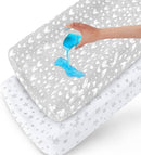 Waterproof Changing Pad Cover 2 Pack, 100% Cotton Change Table Cover Sheets, Ultra Soft, Unisex White Grey Star Print by TinyTreasures Baby Boutique