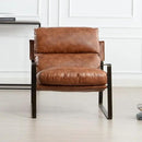 DUOMAY Mid-Century Accent Chair Armchair, Comfy PU Leather Leisure Chair Lazy Chair with Brozen Metal Leg for Living Room Bedroom Office Apartment, Brown by CozyNest Decor