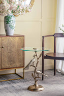 Gold Peacock Side Table with Round Glass Top by HouseOfZazla