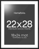 Homeforia 22x28 Poster Frame Black, High End Oak Wooden Picture Frame 22x28 with Mat 18x24, Tempered Glass, Wall Hook Included, Set of 1 by CozyNest Decor