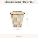 MACKENZIE-CHILDS Enamel Herb Pots, Small Plant Pots for Herbs or Flowers, Set of 3, Brown-and-White Mocha Check by CozyNest Decor