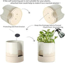 Nihow Self Watering Plant Pot: 8 Inch Ceramic Planter with Drainage Hole & Water Storage Plus for Indoor & Outdoor Plants - Cylinder Round Flower Pot for Succulent/Herbs/Violets - White & Wave Nature by GreenHaven Gardens