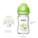 YOHKOH Natural Glass Baby Bottle with Natural Response Nipple, Newborn Anti-Colic Baby Bottles, Wide Neck Mushroom Cap Baby Bottle, Clear (Green, (5.4oz (Pack of 4)) by TinyTreasures Baby Boutique