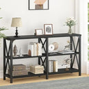 LVB Black Console Table, Modern Entryway Table with 3 Tier Storage Shelves, Industrial Sofa Table Behind Couch for Living Room, Farmhouse Wood Metal Entry Table for Hallway Foyer, Black Oak, 55 Inch by CozyNest Decor