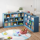 IOTXY Open Shelf Low Bookcase - Wooden 3-Tier Floor Standing Display Cabinet Organizer with Base, 8 Cubes Short Horizontal Bookshelf in Bright Blue by CozyNest Decor
