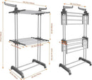 Bigzzia 3 Tier Clothes Drying Rack, 57 Inch Laundry Drying Rack, Foldable Stainless Steel Kids Clothing Rack, Movable Laundry Rack for Indoor Outdoor - Grey by CozyNest Decor
