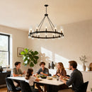 12-Light Matte Black Wagon Wheel Chandelier