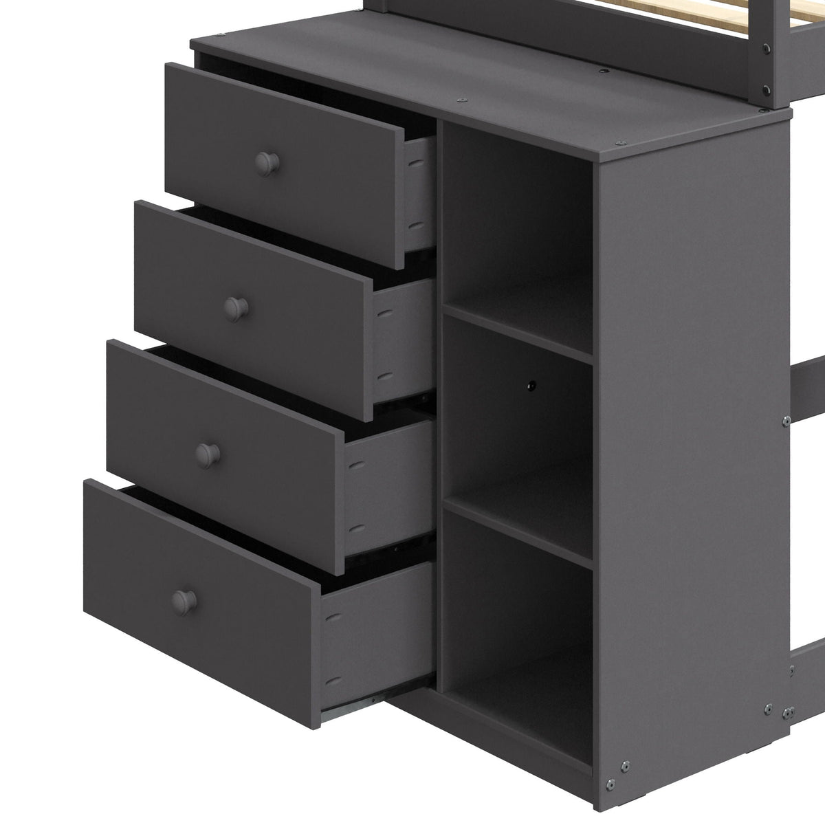 Gaston - Bunk Bed Twin Over Twin With 4 Drawers & 3 Compartments - Gray, photo 5 of 8