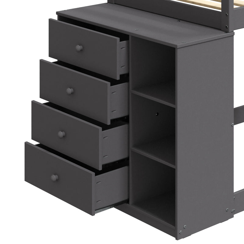 Gaston - Bunk Bed Twin Over Twin With 4 Drawers & 3 Compartments - Gray, photo 5 of 8