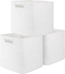 OIAHOMY Storage Cubes 11 Inch - 3 Pack, Cotton Rope Woven Baskets for Organizing, Square Storage Baskets for Shelves Organizer, Classroom, Kids Toy Bins, Closet, Baby Nursery-White by TinyTreasures Baby Boutique