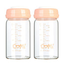 COMI Wide Neck Glass Breastmilk Collection n Storage Bottle, 6oz with Screw Ring Sealing Disk; Re-markable Sealing Disc. BPA Free, Fits Breast Pumps & Nipples (2 Pack Pink Lids) by TinyTreasures Baby Boutique