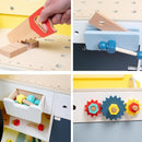 Construction Truck Wooden Playset w 60+ Toy Pieces- Pretend Hammer Saw Bolts & Screws- Spinning Turn Saw, Steering Wheel, Wood to Pull Apart- Dual Sided Play Stand Center, Workbench Building Kids Gift by TinyTreasures Baby Boutique