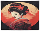 Japanese Woman Geisha Tapestry Asian Cherry Blossom Red Sun Traditional Kimono Folk Tapestries Home Decor for Living Room Bedroom Apartment Farmhouse Dorm 80"x60" by CozyNest Decor