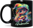 Customized Adorable Gnome With Guitar Mug 11oz 15oz, Personalized Name Coffee Cup, Gnome And Northern Lights Mug, Custom Whimsical Music Ceramic Cup, Gnome Black Mug Gift For Kids by CozyNest Decor