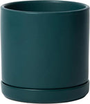 D'vine Dev 6 Inch Ceramic Planter Pot with Drainage Hole and Saucer, Indoor Cylinder Round Planter Pot, Teal, 94-O-C-9 by GreenHaven Gardens