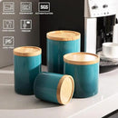 Sweejar Ceramic Food Storage Jar, Stackable Kitchen Canisters, Containers with Airtight Seal Wooden Lid for Serving Ground Coffee, Tea, Sugar, Salt and More - 16 Fl Oz (Gradient Blue)… by CozyNest Decor