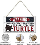 Funny Warning Signs, The Property is Protected By Highly Trained Turtle Sign, Decorative Wood Hanging Wood Plaque, House Door Sign, Farmhouse Wall Decor for Home Office, Indoor/Outdoor Use by CozyNest Decor