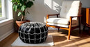 Stuffed Arch Design Moroccan Leather Pouf Ottoman, Handmade, Pre-Filled, 100% Genuine Leather, 14” Height x 22” Diameter – Boho Chic Footstool & Living Room Décor (Black) by CozyNest Decor