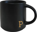 COLLECTIVE HOME - Black Monogram Ceramic Mugs, 15 oz Golden Initial Coffee Cups, Elegant Alphabet Tea Mugs, Personalized Halloween Mug with Gift Box, Perfect for Office and Home Décor (p) by CozyNest Decor