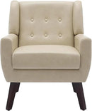 UIXE Faux Leather Accent Chair, Modern Arm Club Chair Upholstered Armchair for Living Room, Comfy Single Sofa Seats Button Tufted Reading Seating, Cream by CozyNest Decor