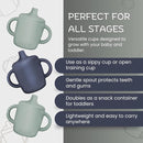 Silicone Sippy Cups with Easy Grip Transition Handles and a Soft Spout. a Non Toxic No Spill Unbreakable Training Cup 150ml/5oz |2-Pack Green and Navy| by TinyTreasures Baby Boutique