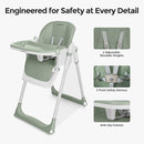 3-in-1 Foldable High Chair for Babies & Toddlers – Adjustable Height, Reclining Seat, 5-Point Safety Harness, Removable Tray, Lockable Wheels, Washable Cushion – Portable & Easy Clean, Green by TinyTreasures Baby Boutique