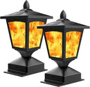 Solar Post Flame Light, Outdoor Deck Fence Post Cap Top LED Light wih Flickering Flame, Waterproof, 4x4 5x5 6x6, Outdoor Garden Firefly String Lights, 30 Leds, (Pack of 2) by GreenHaven Gardens