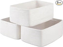 3 Pack Small Storage Baskets for Organizing, Cute Woven Decorative Gift Baskets for Shelves, Mini Closet Organizer Bins with Handles-13''Lx8.66''Wx5.11''H-White by CozyNest Decor