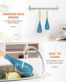 Multifunction Spatula Spoon for Nonstick Cookwares, Great for Cooking and Serving, Sturdy BPA-Free Matte Silicone, Wood Handle Spatula for Mixing, Scoop, and Scrape, Turquoise(2 pack,11.4" & 13.4") by CozyNest Decor