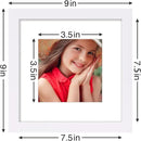 Vittanly 8x8 Picture Frames Set of 9, Shatter Resistant Plexiglass, Display 4x4 Pictures with Mat or 8x8 without Mat, Photo Frames for Wall Mount, Engineered Wood, White by CozyNest Decor