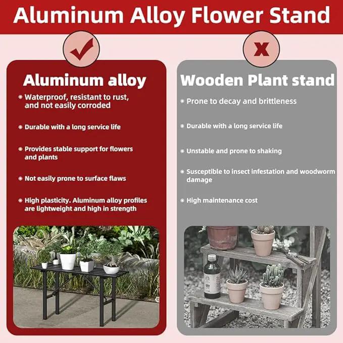 Premium Aluminum Plant Stand - Home Decor & Outdoor Garden Solution with 300 LBS Capacity, L37.8 x W11.4 x H19.7 inch, photo 3 of 9
