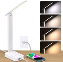 Addtam LED Desk Lamp, Power Strip with 3 Outlets 4 USB Charging Ports(2 USBC), 4 Modes 5 Level Brightness Touch Lamp, Small Desk Lamp for Home Office College Dorm Room Essentials, White by CozyNest Decor