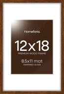 Homeforia 12 x 18 Walnut Wood Frame, High End Dark Oak 12x18 Brown Picture Frame with Mat 8.5x11 Photo, 12 x 18 Wooden Poster Frame Matted to 8.5 x 11, 18x12 Frames, Tempered Glass, Wall Kit, Set of 1 by CozyNest Decor