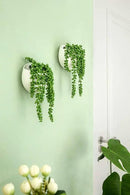 Dahey Wall Planters with Fake String of Pearls Plant Artificial Succulent Small Modern Ceramic Mounted Planter Round Hanging Wall Vase Display Holder for Indoor Garden Office Decor, Set of 2 by GreenHaven Gardens
